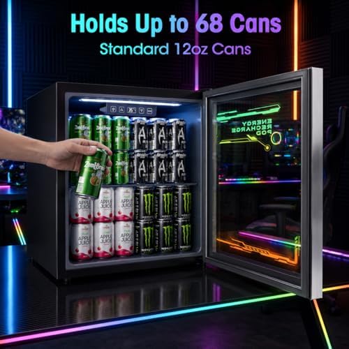 Tehanld Lighted Beverage Refrigerator, 68-Can Gaming Mini Fridge - Image 3