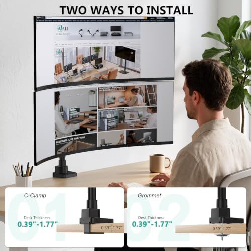 WALI Vertical Dual Monitor Arm for 13-49 inch Curved Screens, up to 44 lbs - Image 5