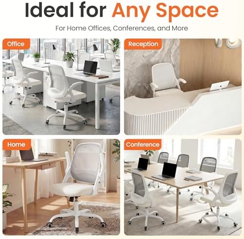 NEO CHAIR Office Computer Chair Ergonomic Mesh Back Flip-Up Arms, Ivory - Image 3