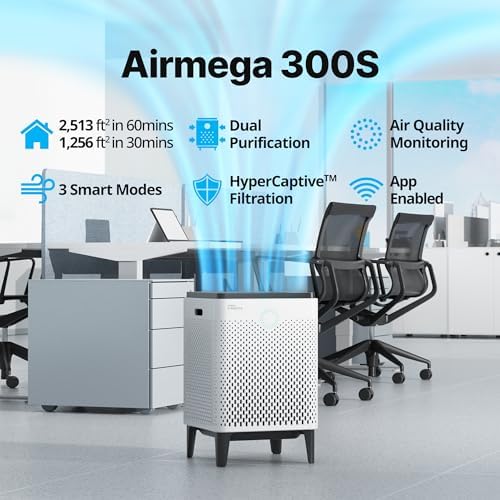 COWAY Air Purifier for Large Room Whole Home Up to 2,512ft², HEPA Filter for Smoke, Allergies, Pet Dander, Odor, App-Enabled, AQI, Smart Mode, Timer, 5yr Warranty, Airmega 300S, AP-1515G - Image 2