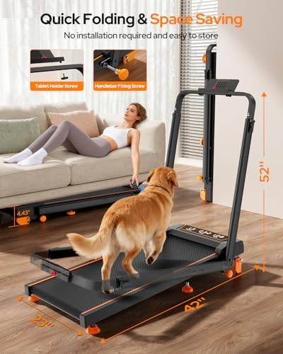 Walking Pad Treadmill with 15% Incline & Dual LED Display, 4 in 1 Walking Pad with Handle Bar, 3.5HP Foldable Under Desk Treadmill, Portable Treadmills for Home 350LBS, 4 Adjustable Incline, RGB Light - Image 5