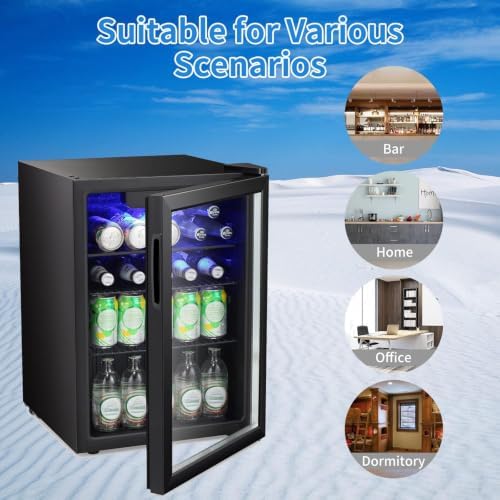 Antarctic Star Mini Fridge-95 Can Beverage Refrigerator Wine Cooler Clear Front Glass Door Small Drink Touch Screen for Soda Beer Bar Office Home 2.6 cu.ft - Image 6