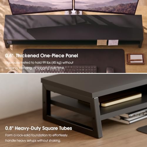 Fenge Dual Monitor Riser for Desk, Open Shelf with 3 Storage Compartments - Image 4