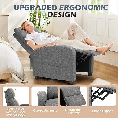 Sweetcrispy Massage Recliner Chair for Adults, Adjustable Home Theater Seating with Lumbar Support for Living Room, Modern Fabric Reclining for Small Space, Grey - Image 5
