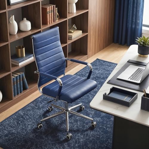 Okeysen Office Desk Chair, Ergonomic Leather Modern Conference Room Chairs, Executive Ribbed Height Adjustable Swivel Rolling Chair for Home Office Set of 6. (Blue) - Image 7