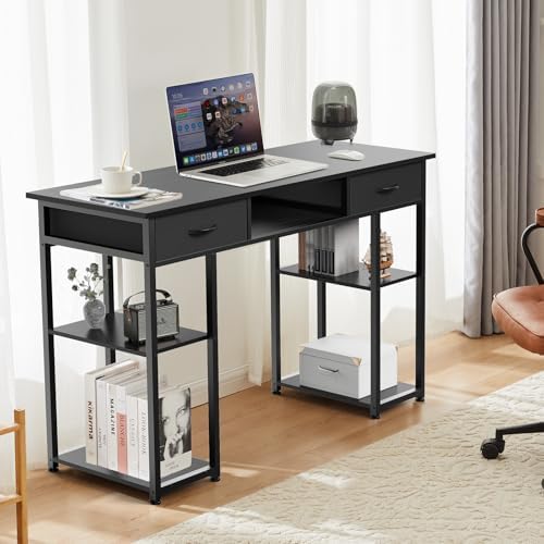 DUMOS 48-Inch Computer Desk with Drawers and Hook, Black - Image 2