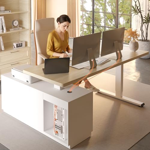 FLEXISPOT 71" Executive Standing Desk with File Cabinet, White Wood Grain - Image 3