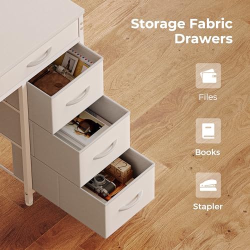 Huuger Gaming Desk with 6 Drawers, Computer Desk with LED Lights Power Outlets and Type-C, 39 Inch Office Desk with Storage, Monitor Stand, Writing Work Desk Home Office, Bedroom, White - Image 6