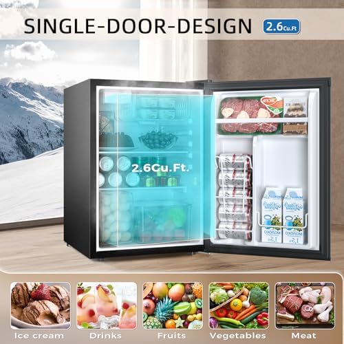 Antarctic Star Mini Compact Refrigerator with Freezer, 2.6 Cu.Ft. Single Door Adjustable Removable Shelves for Apartment/Dorm/Office,BLACK - Image 2