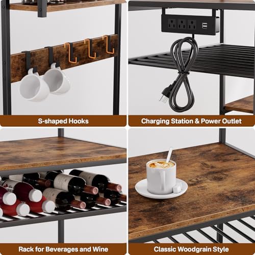 Portin Mini Fridge Stand Coffee Bar Cabinet with Power Outlet - Image 5