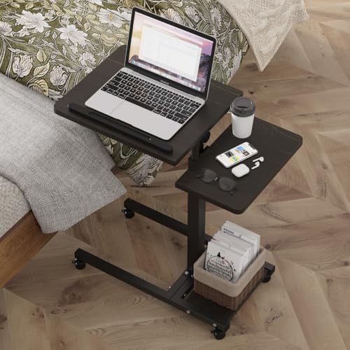 LINGMI Mobile Height Adjustable Laptop Desk with Mouse Pad, Portable Laptop Desk Rolling Tiltable Table with Small Side Table for Couch,Rolling Computer Stand - Image 4