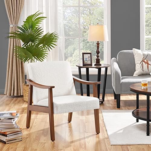 Yaheetech Accent Chair, Mid-Century Boucle Fabric Armchair Ivory - Image 2