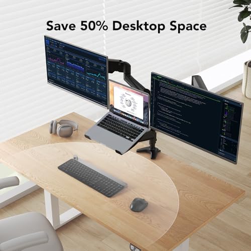 HUANUO Dual Monitor and Laptop Mount for Max 32” Monitor and 17” Laptop, Adjustable Arm with Tilt, Swivel and Rotation, Dual Monitor and Notebook Stand with VESA Bracket 75/100 mm - Image 5