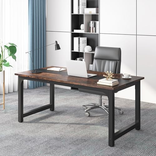 Tribesigns 63” Executive Desk, Large Office Computer Desk with Thicken Frame, Modern Simple Workstation Business Furniture for Home Office, Vintage Brown/Black by Tribesigns