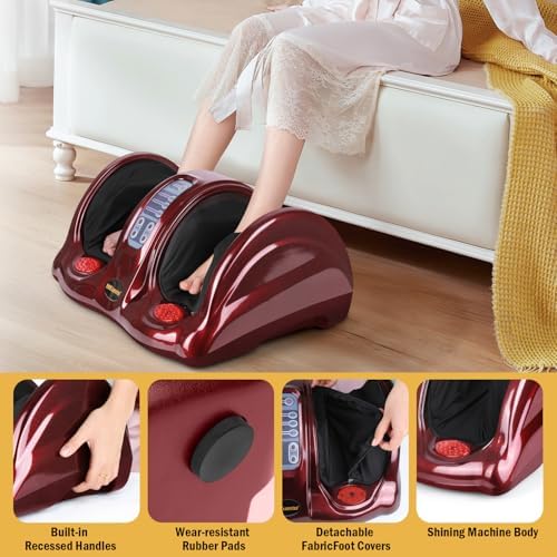 H&B Luxuries Shiatsu Foot Massager Machine with Remote Controller, Kneading and Rolling Home Massagers for Feet, Ankle, Calf, Leg, Ideally for Men, Women, Father, Mom Parents and The Elderly, Red - Image 4