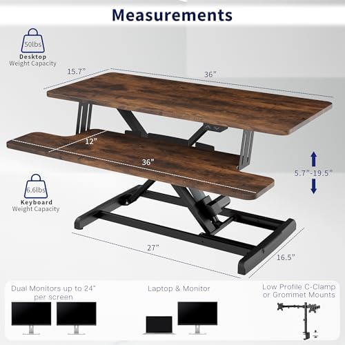 VIVO Vintage Brown 36 inch Electric Desk Converter, DESK-VE36N - Image 3