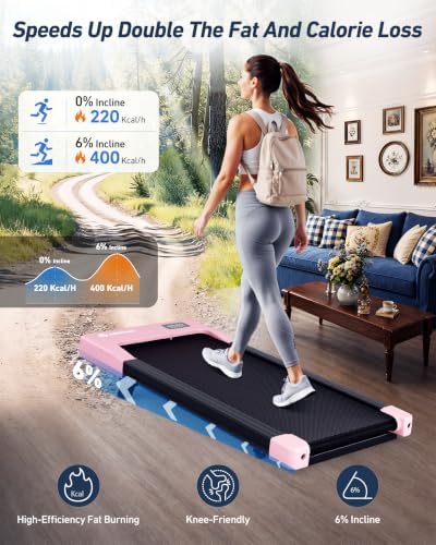 DeerRun Under Desk Walking Pad Treadmill for Home Office & Small Spaces, 6% Manual Incline, 0.6–3.8 MPH Walking Speed, 2.5 HP, 300 lb Capacity, App & Remote Control - Image 2