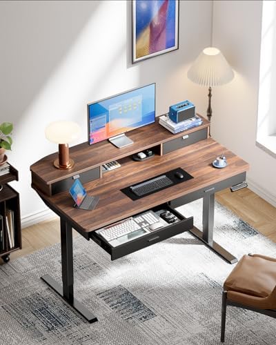 HUANUO 55 x 30 inch Electric Standing Desk with 4 Drawers, Walnut - Image 2