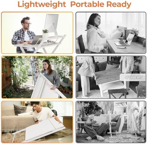 GreenForest Folding Desk No Assembly Required Large Size, 2-Tier Foldable Computer Desk with Shelf for Home Office, Space Saving Portable Laptop Study Foldable Table for Bedroom, White - Image 4