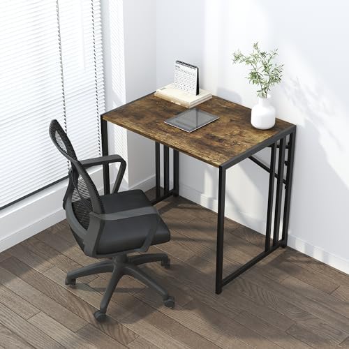 Lutown-Teen 32 inch Small Folding Computer Desk, Rustic Brown - Image 2
