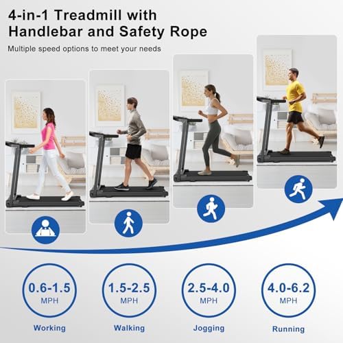 Treadmills for Home Walking Pad Machine- Foldable Treadmill with Handle Bar for Running Jogging Gym Compact Portable Small Caminadora Electrica Folding Quiet Tred Mills Motor & LED Dispay Pcrignbm - Image 4