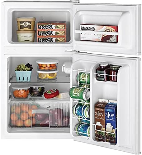 GE Mini Fridge With Freezer | 3.1 Cubic Ft. | Double-Door Design With Glass Shelves, Crisper Drawer & Spacious Freezer | Small Refrigerator Perfect for the Garage, Dorm Room, or Bedroom | White - Image 5