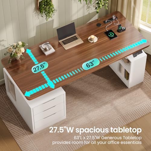 SEDETA 63" Modern Electric Standing Desk with 3 Drawers, Storage Shelves - Image 4