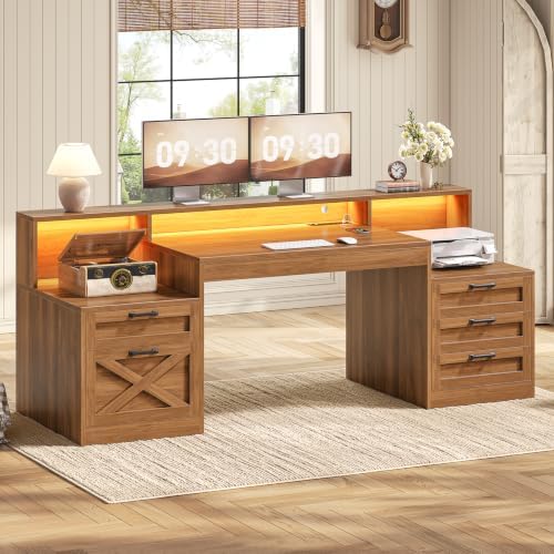SEDETA 63" Farmhouse Computer Desk with 5 Drawers, Brown by SEDETA