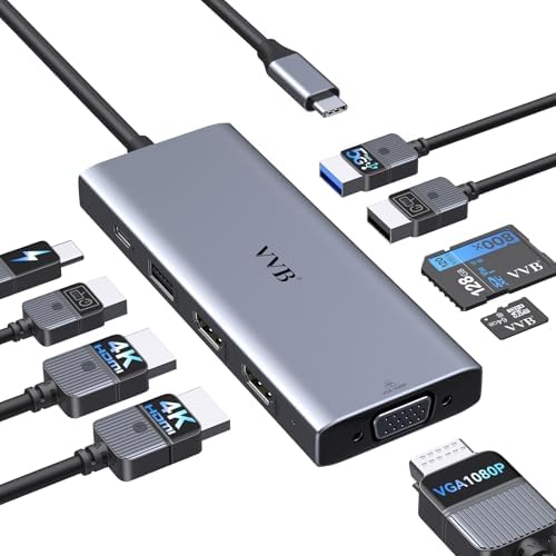 USB C Docking Station Dual Monitor Adapter Laptop Docking Station 3 Monitor by VVB