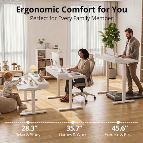 TIQLAB Standing Desk with Storage, 47"×24" Electric Adjustable Desk with Monitor Shelf for Home Office, Stand Up Desk for Study, Work, Writing, White - Image 3