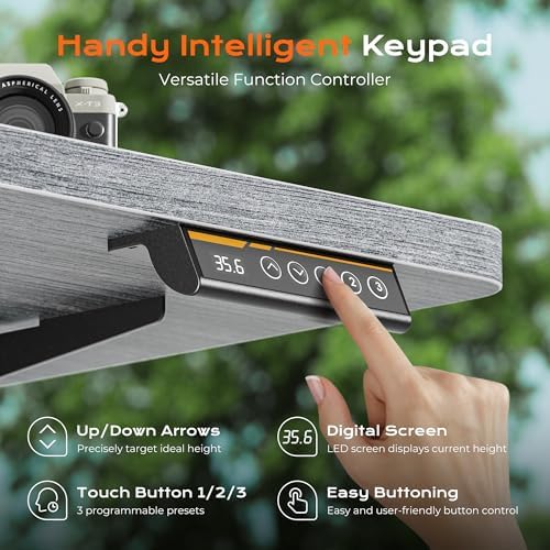 Huuger 55 x 28 Large Electric Standing Desk, Height Adjustable Desk, 27.6" Deep Desktop, Stand up Gaming Computer Office Desk with 2 Hooks, 3 Preset Heights, for Home Office, Grey - Image 6