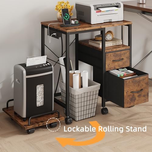 YAOHUOO Printer Stand with Power Outlet/Drawers, Printer and Shredder Stand - Image 2