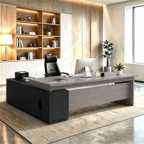 L Shaped Executive Desk with Drawers, Large Wood Workstation, Modern Executive Office Furniture for Home Office and Business Workspace, Multiple Sizes & Colors by Unknown