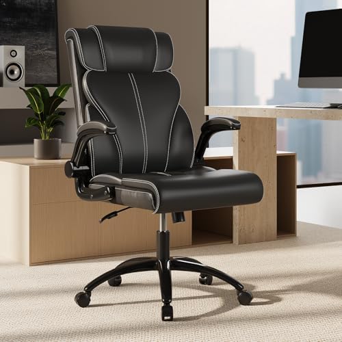 Office Chair Ergonomic Desk Chair, 330LBS Capacity, High Back Computer Chair with Lumbar Support, Flip-up Armrests Swivel Task Chairs for Long Hours Work by Synorla
