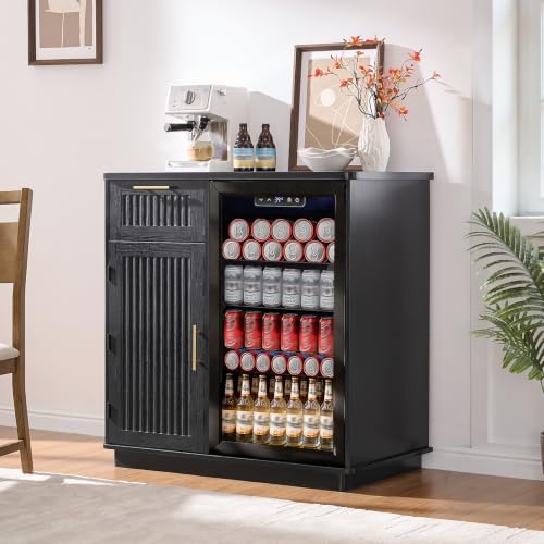 Okvnbjk Mini Fridge Cabinet with Storage & Power Outlet, Black by Okvnbjk