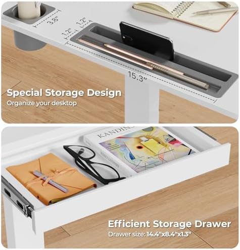 Mobile Standing Desk with Drawer, 35"×20" Small Desk, White - Image 4