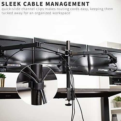 VIVO Triple Monitor Adjustable Desk Mount, Articulating Tri Stand, Holds 3 Screens up to 24 inches, Black, STAND-V003Y - Image 6