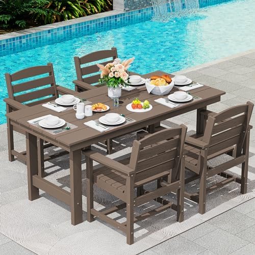 SERWALL 5 Pcs HDPE Patio Dining Set, Outdoor Dining Set for 4, Coffee by SERWALL