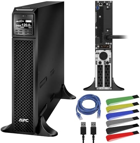 APC UPS 3000VA Smart-UPS Single Phase Online UPS (SRT3000XLA) + Network Cable + Wire Ties by APCbySchneider-Electric