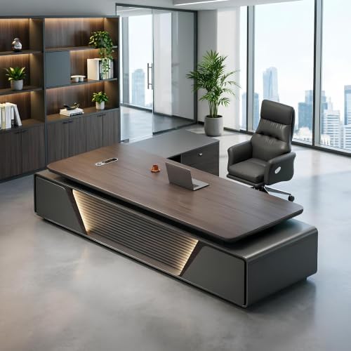 Modern L Shaped Executive Desk with Drawers & Storage, Executive Office Desk Computer Table with Aluminum Alloy Inlaid Curved Surface, Management Workstation for Home or Office(B-Right, L2M/78IN) by Unknown