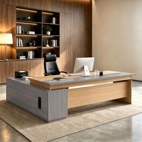 L Shaped Executive Desk with Drawers, Large Wood Workstation, Modern Executive Office Furniture for Home Office and Business Workspace, Multiple Sizes & Colors by Unknown