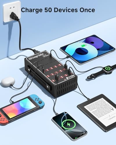 250W USB~c Charging Station, 50 Port (30 USB A & 20 USB~C Port) USB~C Charger Block, Fast Charging Station for Multiple Devices, Desktop USB Charger Compatible for iPhone, iPad, Tablets - Image 3