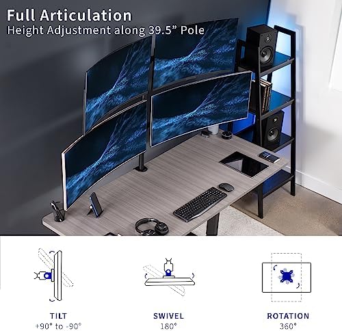 VIVO Premium Quad Ultra Wide LCD LED 27 to 38 inch Monitor Desk Mount, Heavy Duty C-clamp, Extra Tall Pole, Adjustable Telescoping Arms, Flush Wall Setup, Fits 4 Screens, Black, STAND-TS38C-4 - Image 7