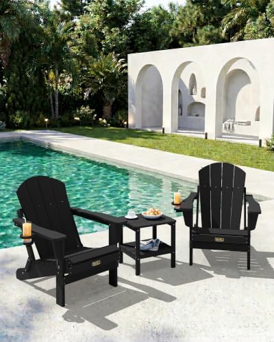 SERWALL Oversized Foldable Adirondack Chair with Cup Holder, HIPS, Black - Image 2