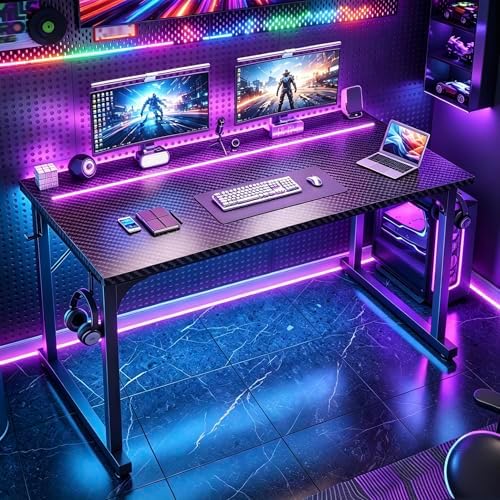 DurayLoly 48" Gaming Desk with Waterproof LED Lights for Bedroom,Black - Image 2