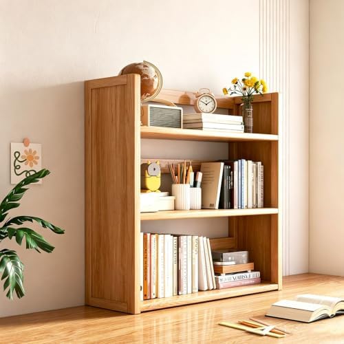 3 Tier Solid Wood Bookshelf for Desktop with Storage Shelves by Unknown