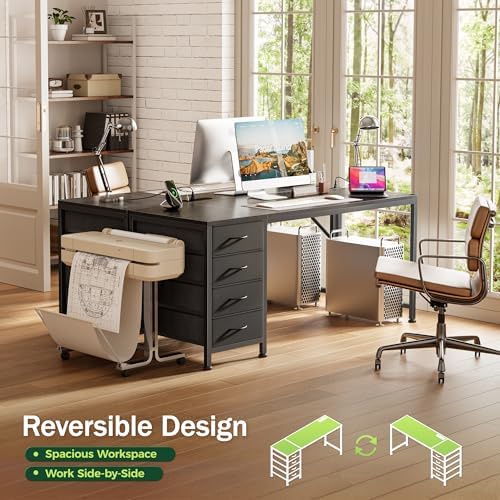 PRAISUN 55.1 Inch Computer Office Desk with Power Outelts and USB-C Port, Reversible Gaming Desk with 4 Fabric Drawers, Work Study Desk Work from Home, Black - Image 4