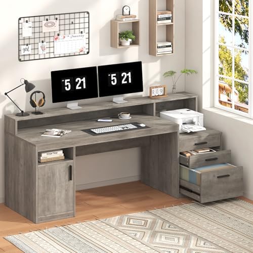 YOMILUVE 65" Computer Desk with 3 Drawers & Printer Shelf for Home Office - Image 3