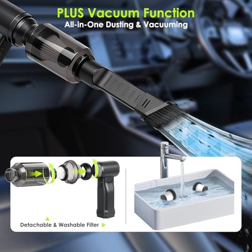 Electric Compressed Air Duster, 300,000RPM Cordless Air Blower for Dust Removal, Duster/Vacuum 2-in-1 with 10 Speeds, 20000mAh Rechargeable & 5 Nozzles Dust Blower for PC, Keyboard, Car, Outdoor - Image 5