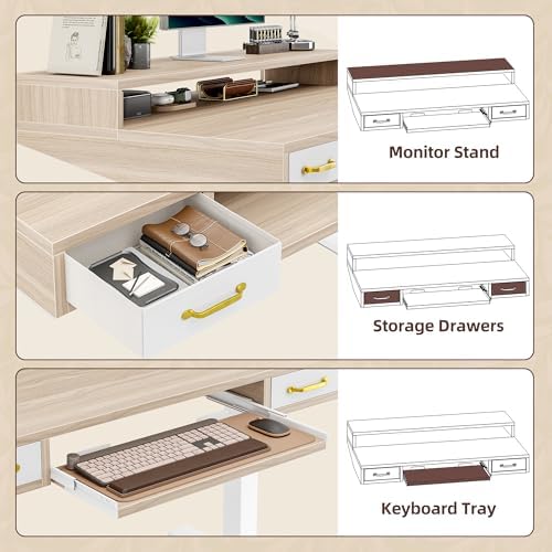 TIQLAB Standing Desk with Two Drawers, Stand Up Standing Desk Adjustable Height, Electric Sit Stand Table with Storage Shelf and Splice Board, with LED Light, 47 * 28 inch, Light Walnut - Image 5